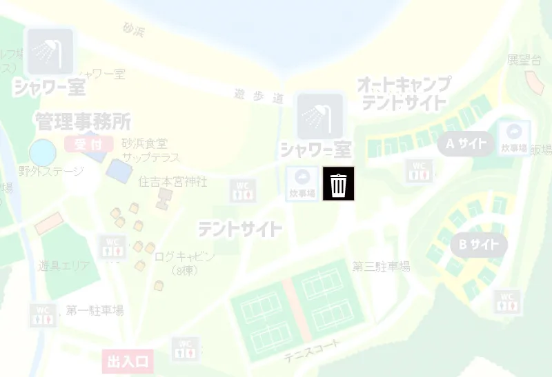 糸ヶ浜海浜公園 キャンプ場 ゴミステーションマップ
