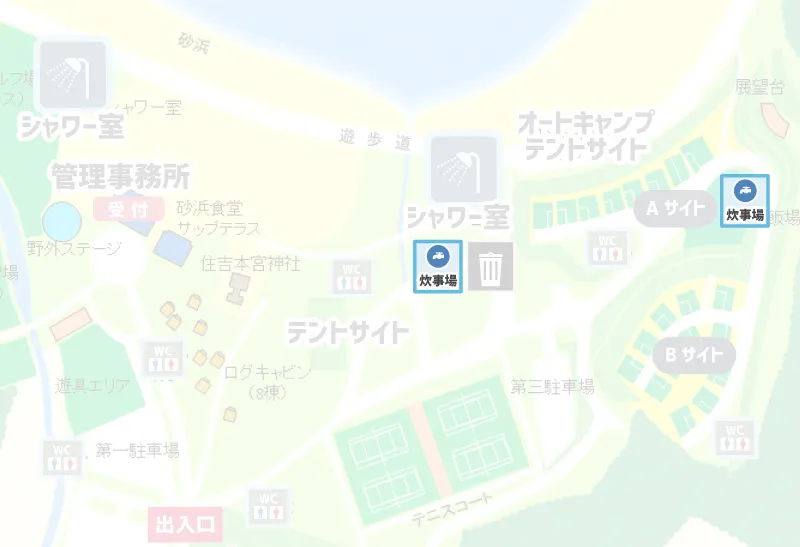 糸ヶ浜海浜公園 キャンプ場 炊事場マップ