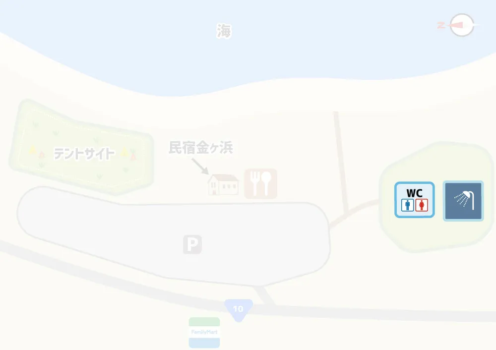金ヶ浜キャンプ場　トイレ・シャワールームマップ