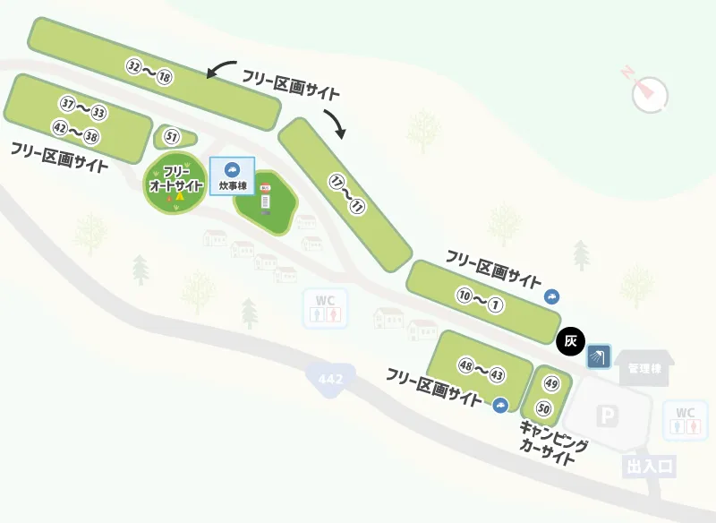 久住山壮南登山口キャンプ場　テントサイトマップ