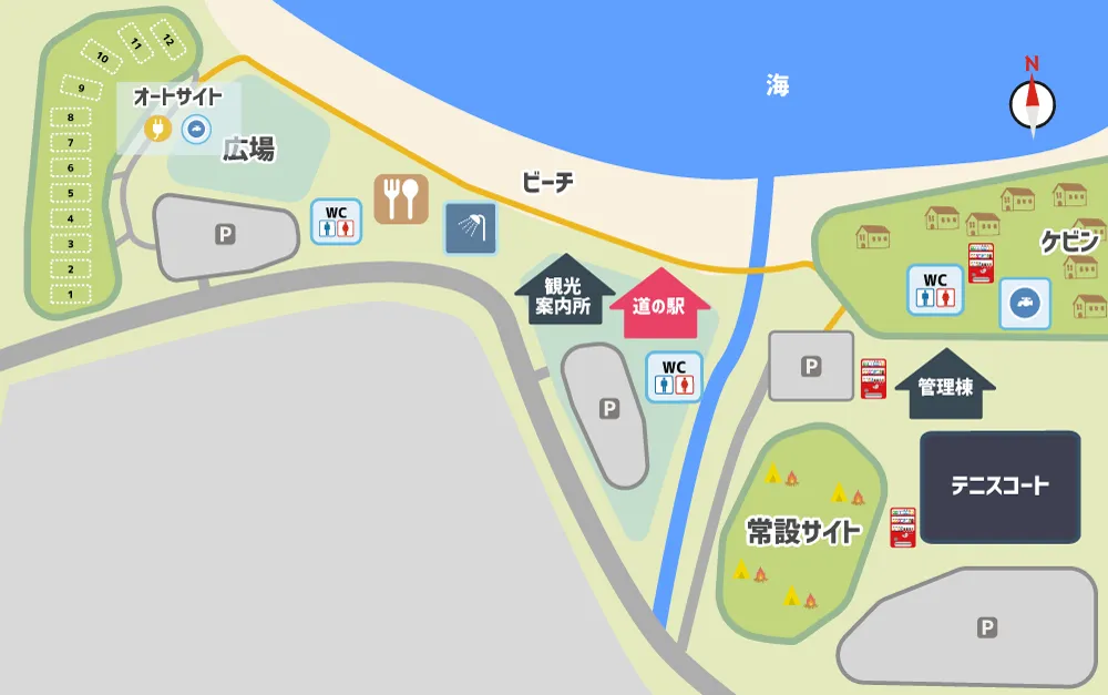 道の駅 北浦 キャンプ場　全体マップ