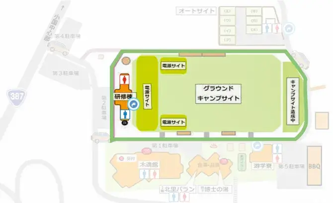 木魂館キャンプ場 フリーサイトマップ