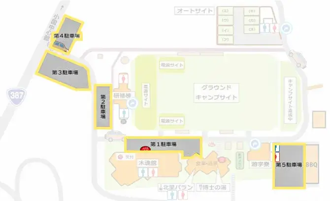 木魂館キャンプ場 駐車場マップ
