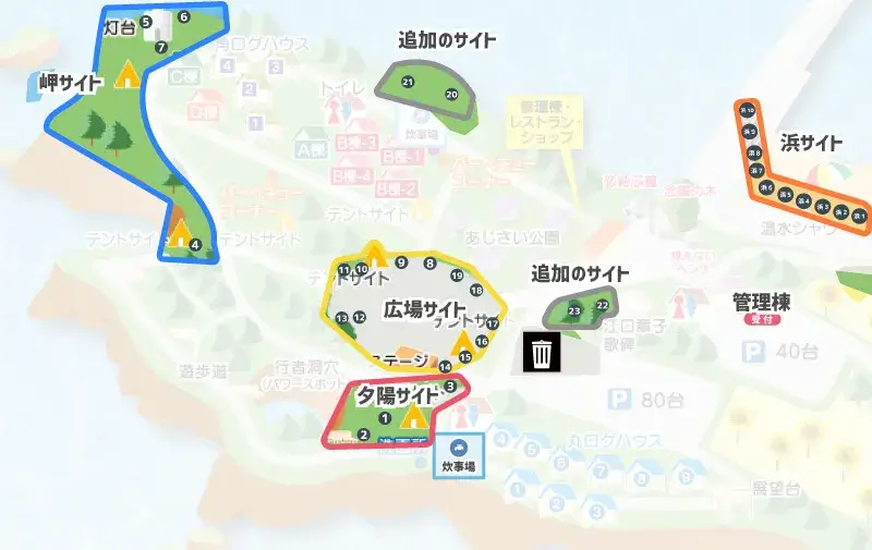 長崎鼻リゾートキャンプ場 全テントサイトのマップ