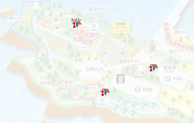 長崎鼻リゾートキャンプ場 トイレのマップ