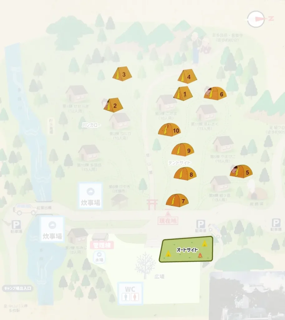 中山キャンプ場 テントサイトのマップ