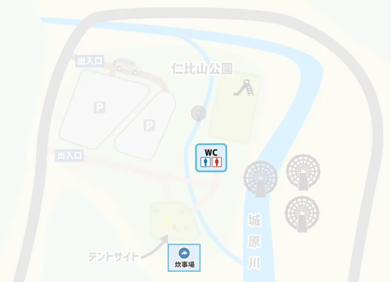 仁比山公園（にいやまこうえん）トイレ炊事場マップ