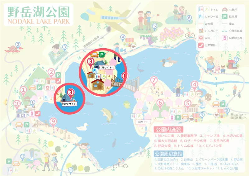 野岳湖公園キャンプ場　テントサイトマップ