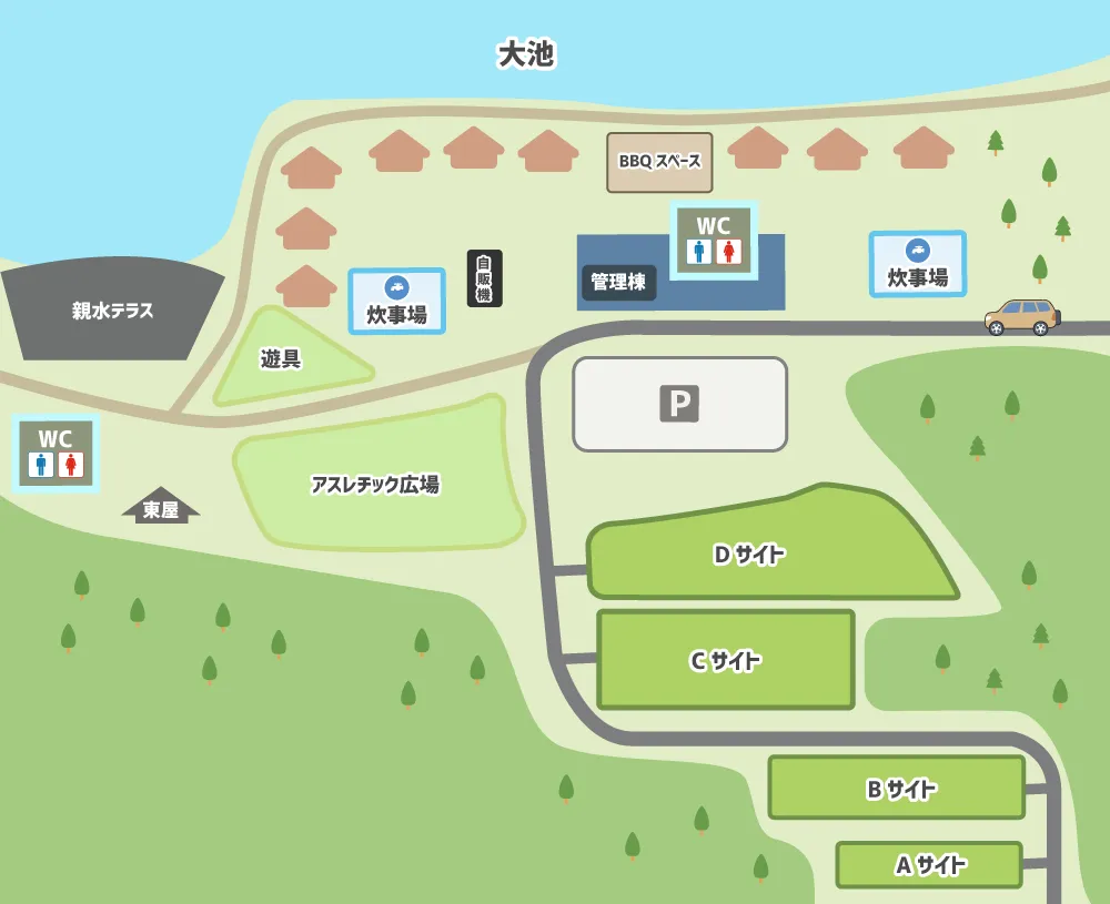 大池公園高台キャンプ場kirari 場内全体マップ
