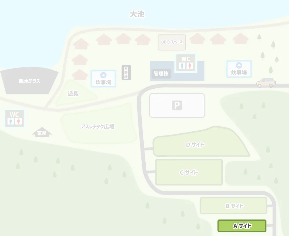 大池公園高台キャンプ場kirari Aサイトのマップ
