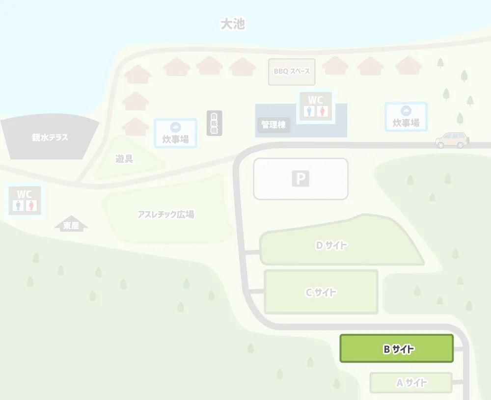 大池公園高台キャンプ場kirari Bサイトのマップ