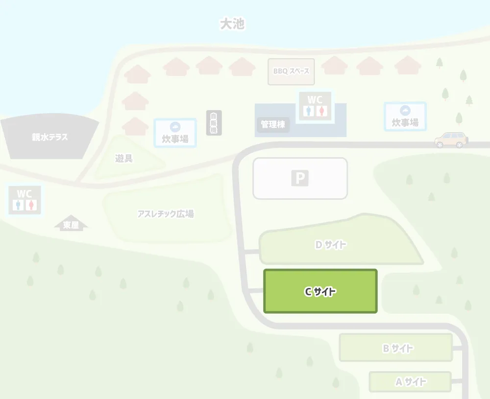 大池公園高台キャンプ場kirari Cサイトのマップ