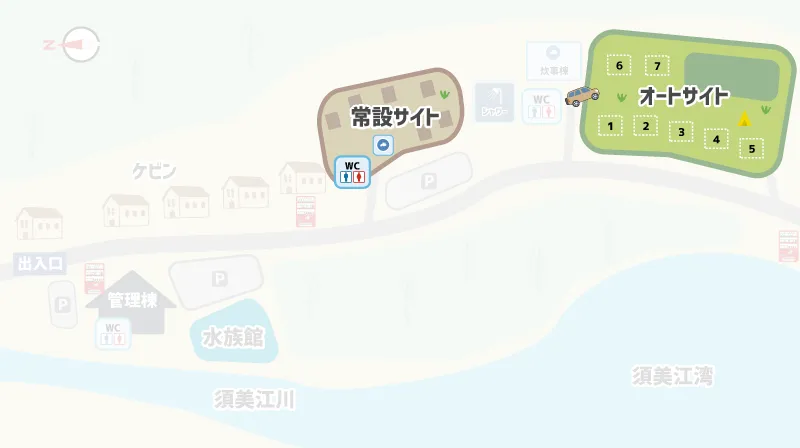 須美江家族旅行村キャンプ場 テントサイトのマップ