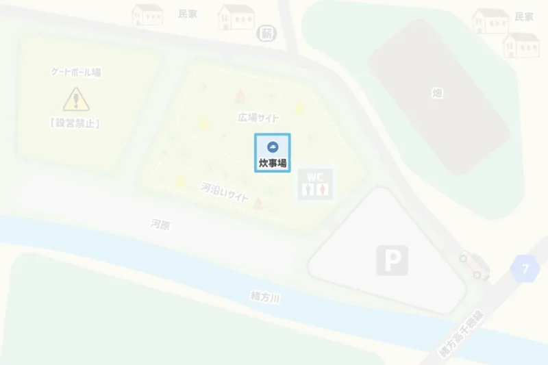 辻河原公園キャンプ場 炊事場のマップ