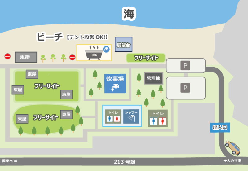 内田龍神海水浴場 キャンプ場 場内マップ