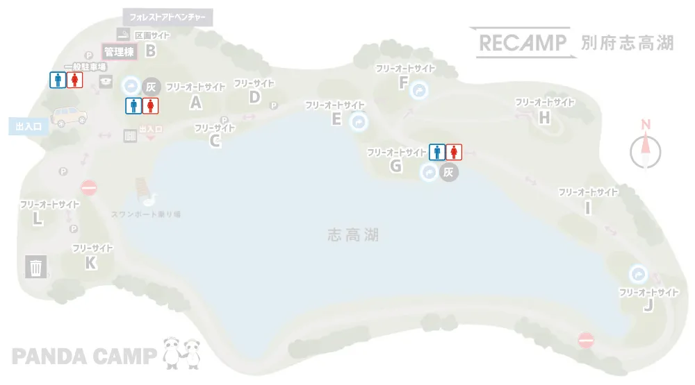 RECAMP別府志高湖（志高湖キャンプ場）トイレマップ
