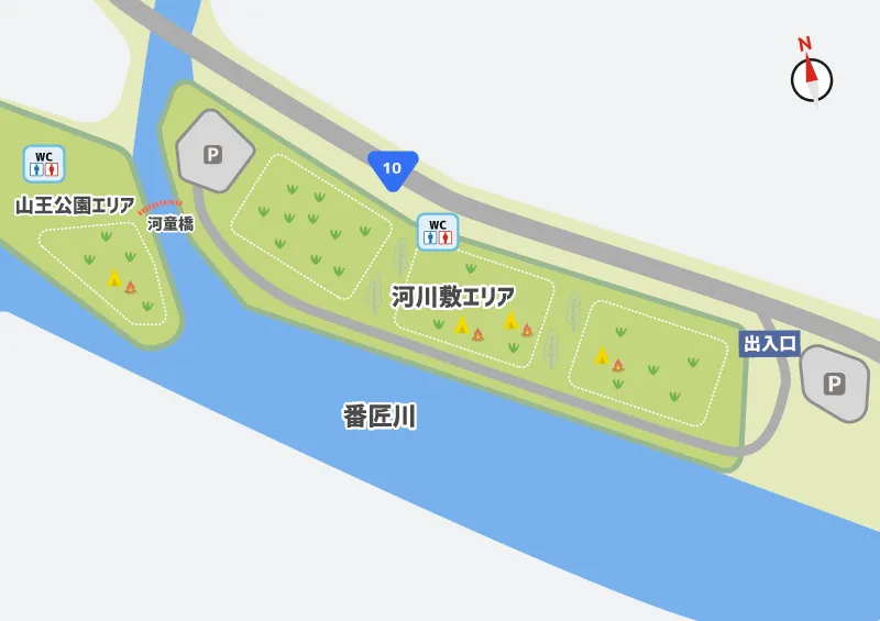 番匠川河川公園 キャンプ場のマップ