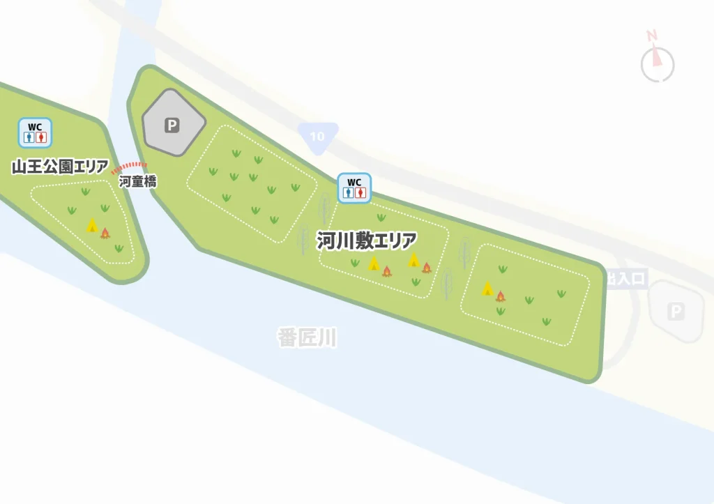 番匠川河川公園 テントサイトのマップ