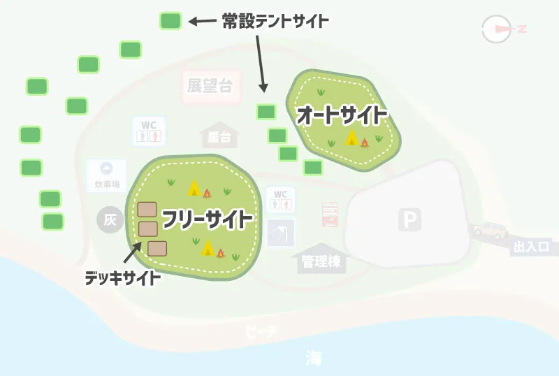 栄松ビーチ・キャンプ場　各テントサイトのマップ