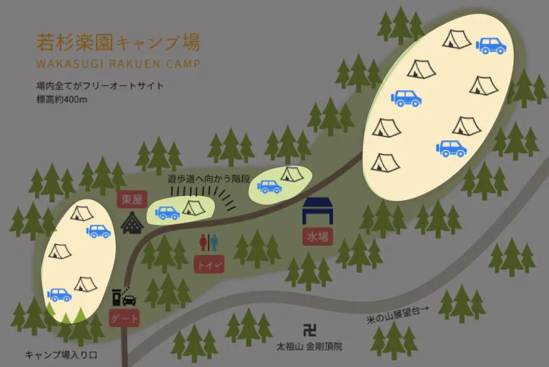 若杉楽園キャンプ場　テントサイトマップ