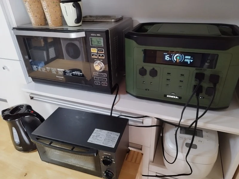 EENOUR（イーノウ）ポータブル電源「F4000」電子レンジ、電気ケトル、オーブントースター